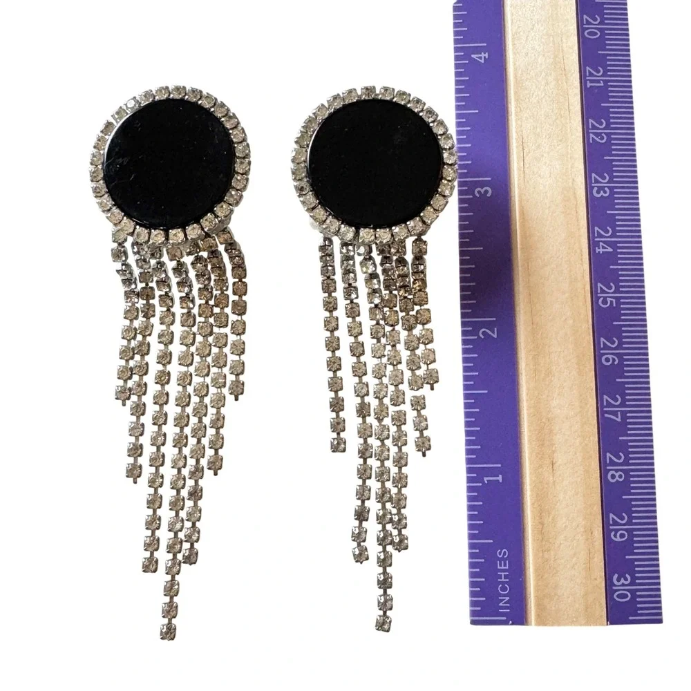 Vintage‎ Rhinestone Fringe Dangling Statement Earrings Showgirl Nicole Mintzes